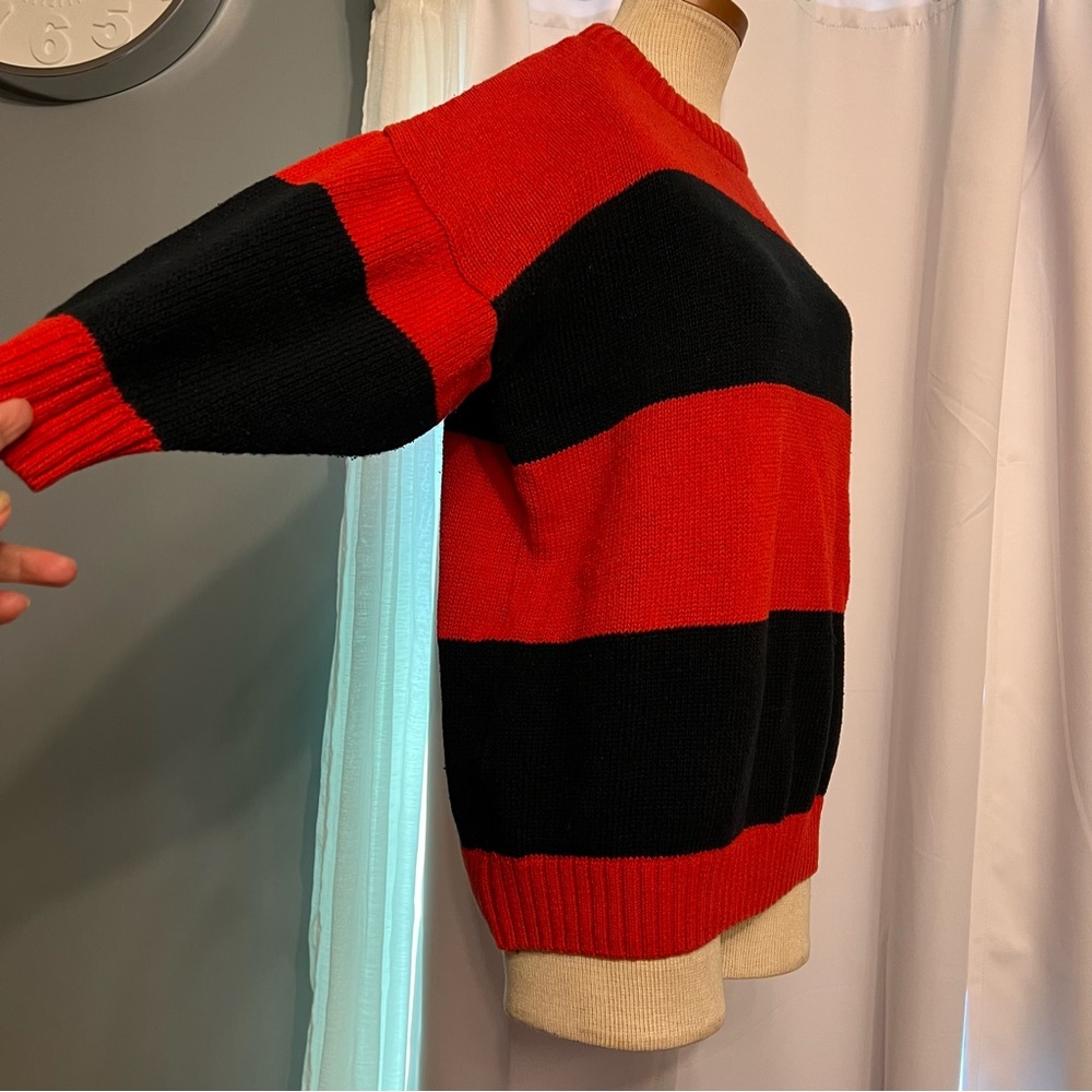Vintage late 80s early 90s cotton striped red& blue/black sweater shorter sleeve